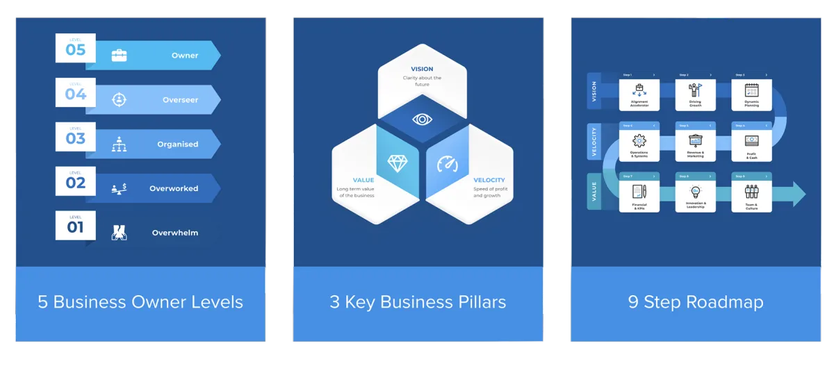 Profit Framework — 5 owner levels, 3 pillars, and 9-step roadmap overview