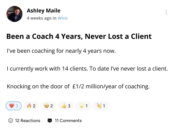 Ashley Maile — coaching for 4 years, never lost a client