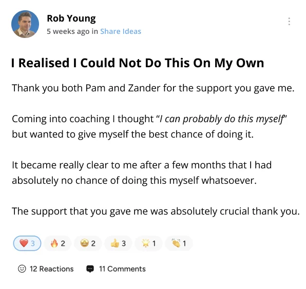 Rob Young — realised he could not do this on his own; support was crucial